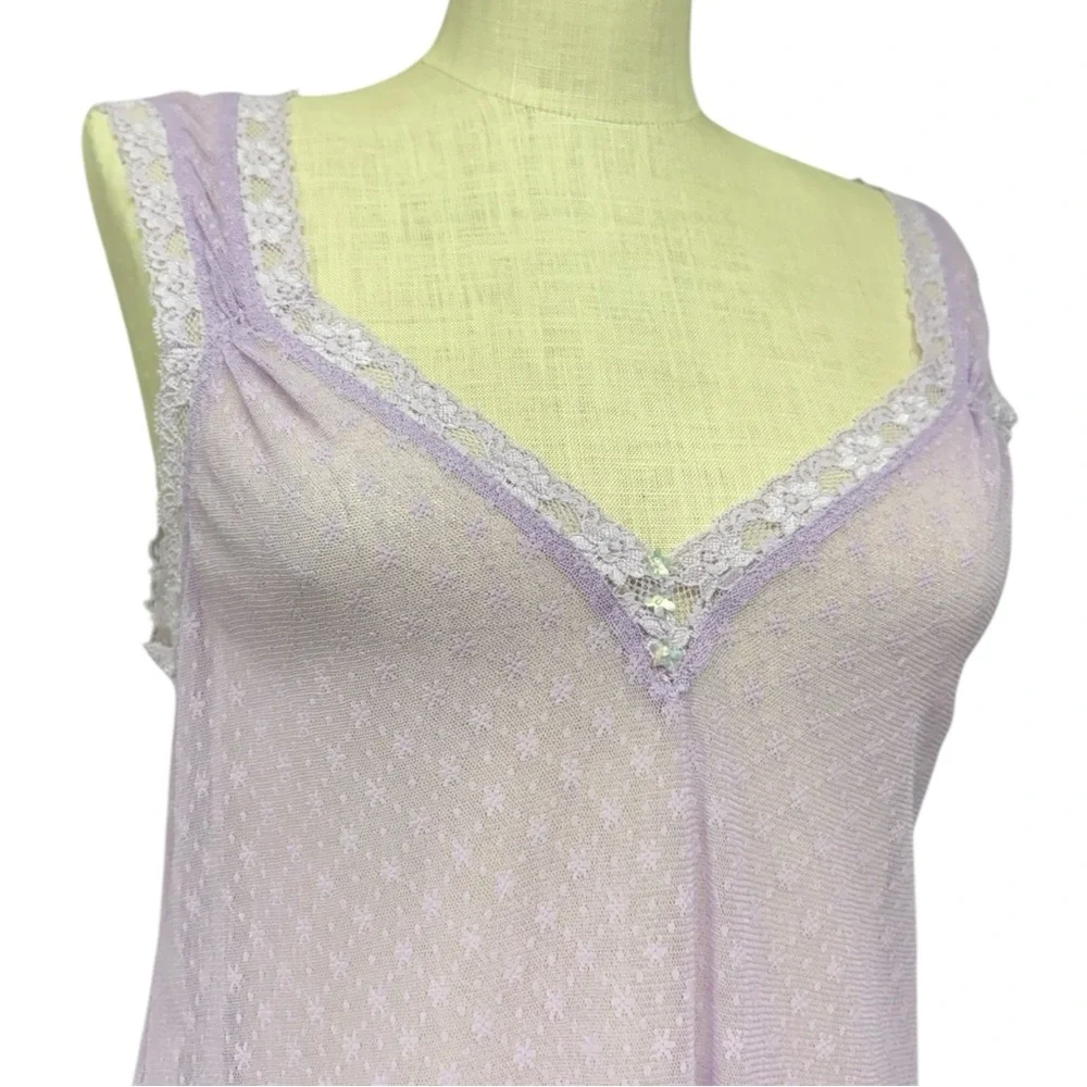 Frederick’s of Hollywood Lavender Lace Mesh Slip Dress Size Large Romantic Mesh